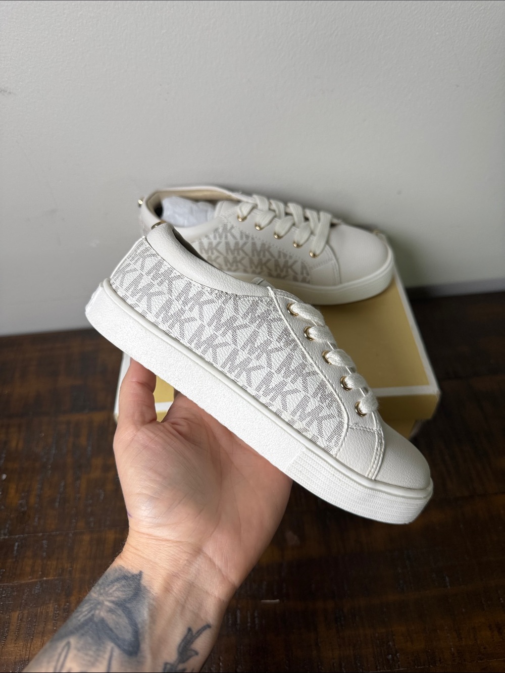 Michael Kors Cream and White Logo Low-Top Sneakers